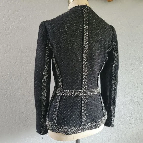 Rebecca Taylor Structured Tweed Blazer Black White Size 2 - Picture 3 of 8
